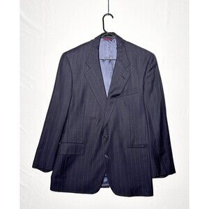 Jos A. Bank Men's Suit Jacket Navy Blue Striped Super 100s Merino 100% Wool